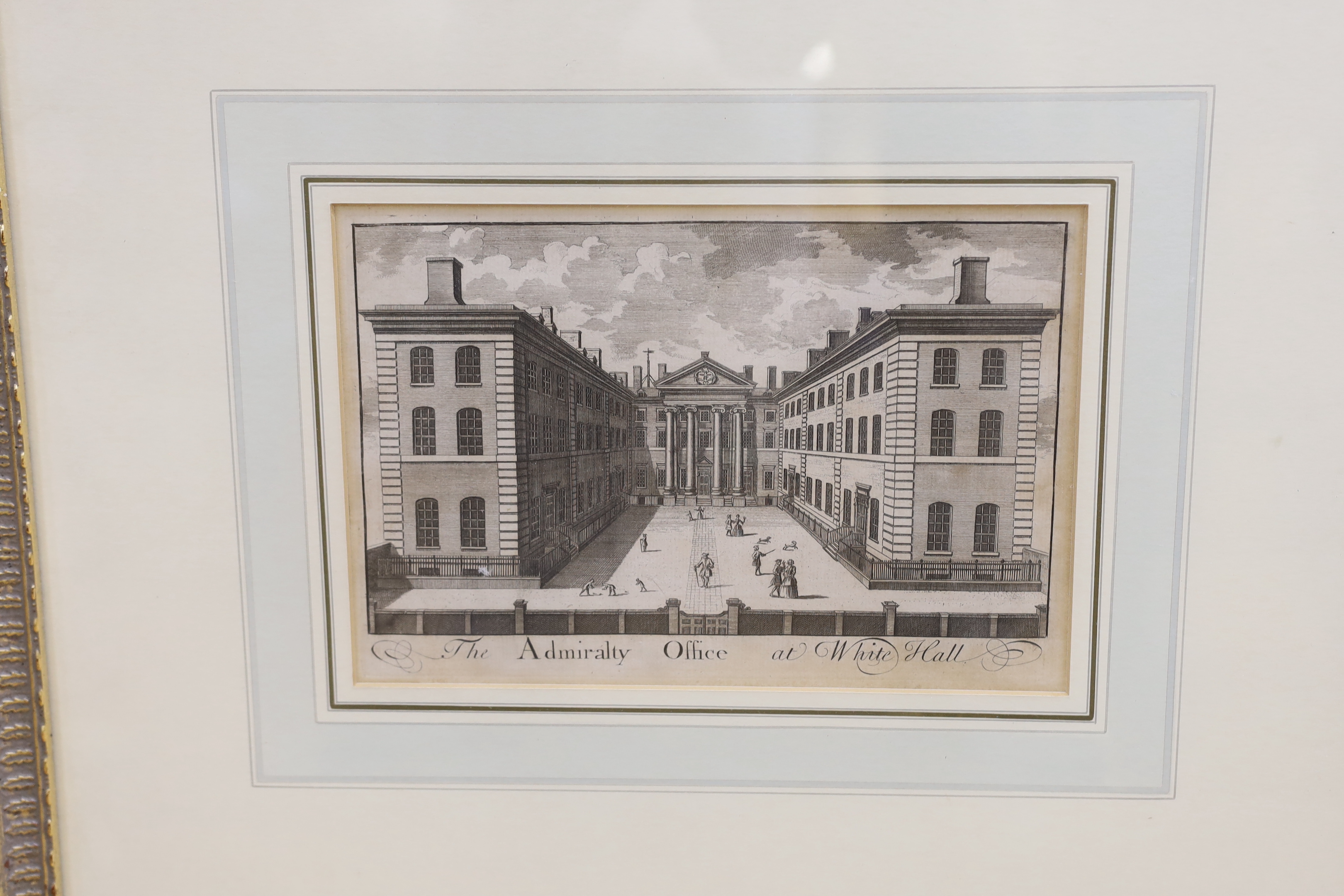 18th century, pair of etchings, ‘ Leicester Square’ & ‘The Admiralty Office at White Hall’, each 18 x 29cm